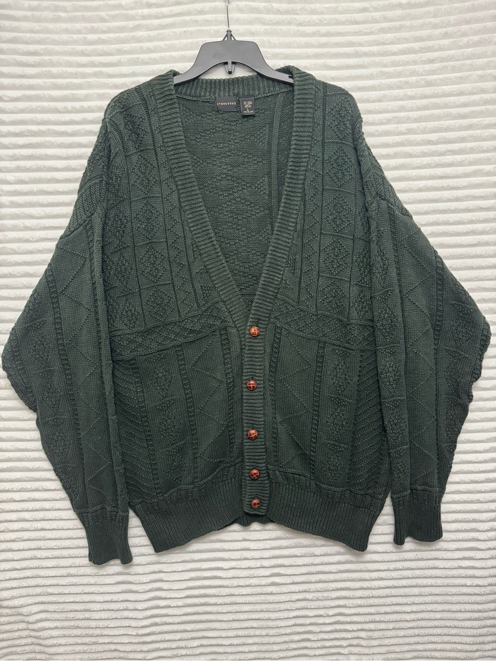 Vintage Structure Heavy Knit Cardigan Green Mens Size L